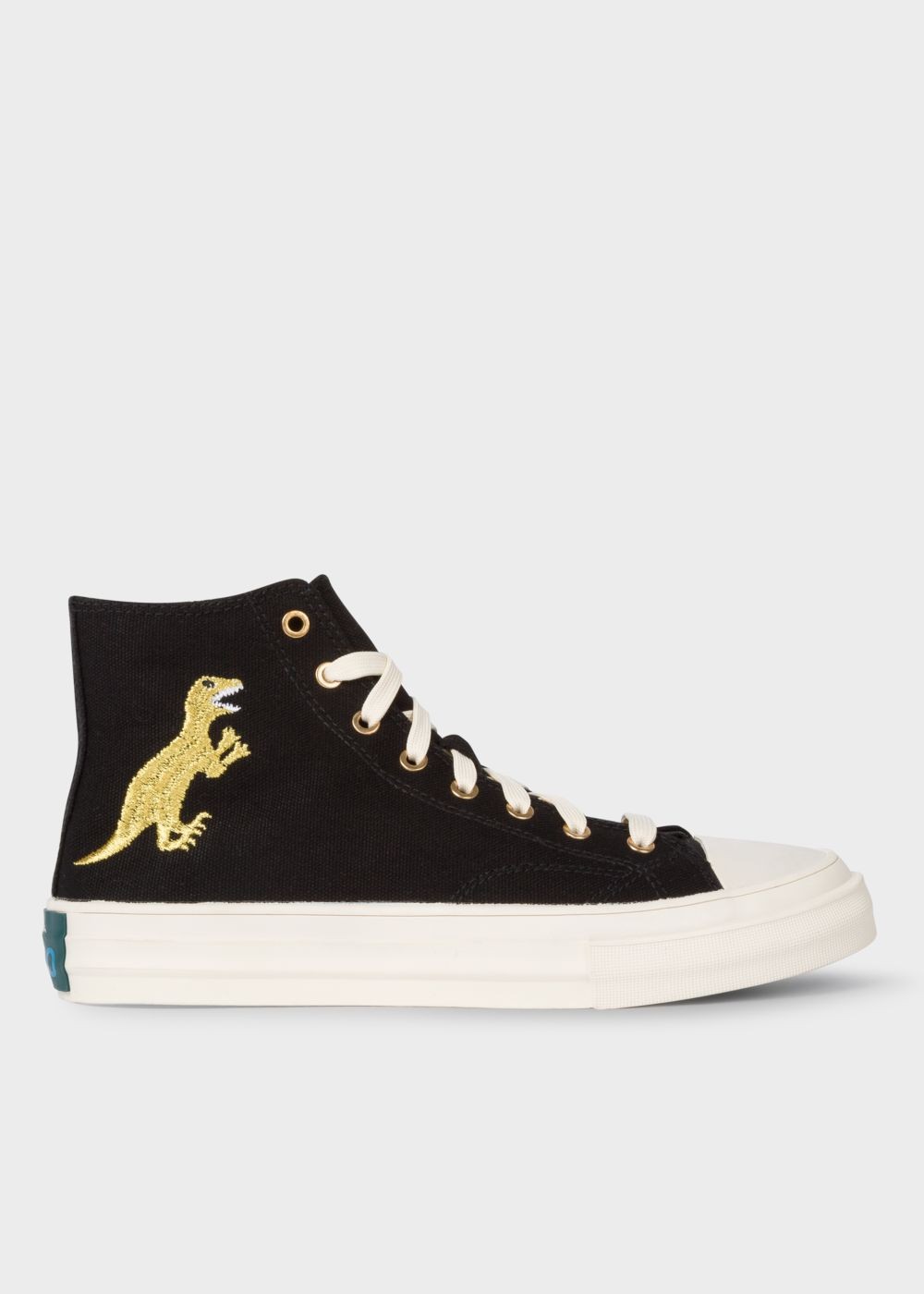 Paul Smith Women's Black Canvas 'kirk' Trainers With Embroidered Gold 'dino'