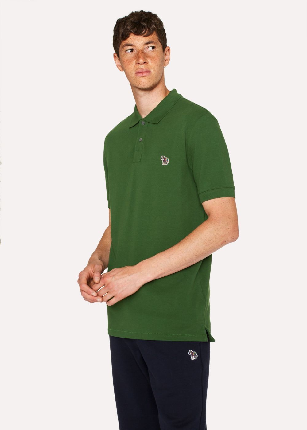 Paul Smith Men's Forest Green Organic Cotton-Piqué Zebra Logo Polo Tee