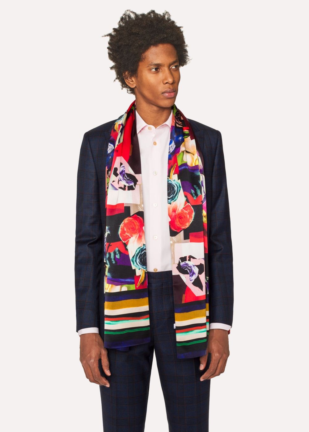 Paul Smith Men's Black 'rose Collage' Print Silk Scarf
