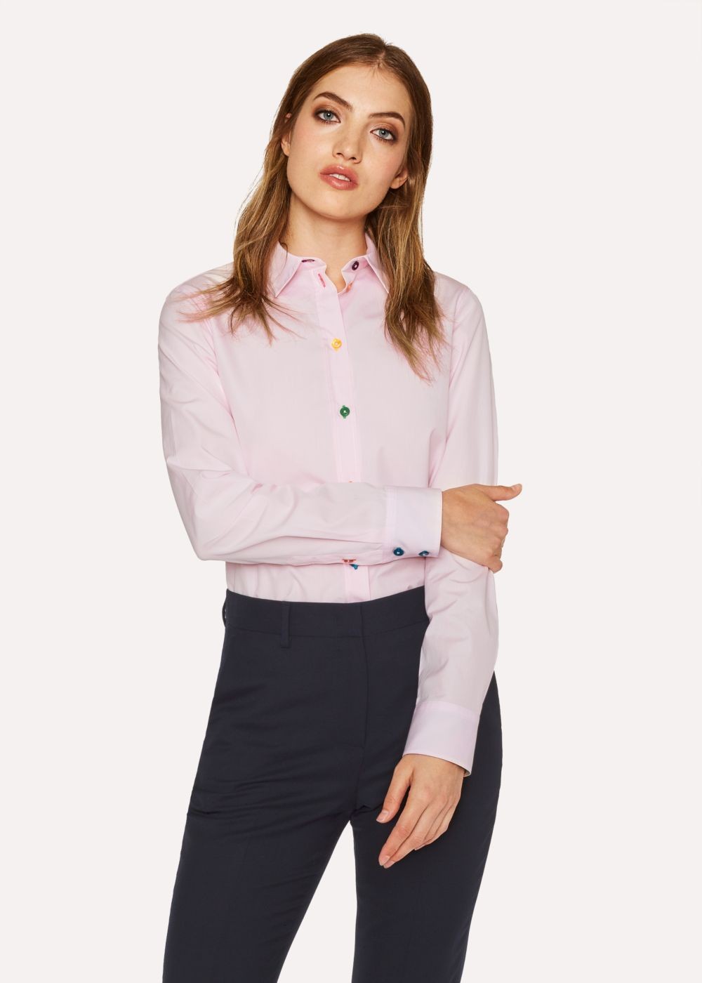 Paul Smith Women's Slim-Fit Light Pink Cotton T-Shirts With 'swirl' Print Cuff Lining