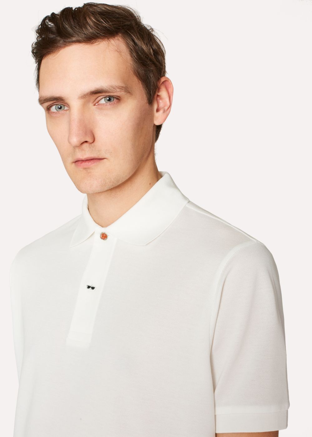 Paul Smith Mens's Slim-Fit White Cotton-Piqué Polo Shirts With Charm Buttons