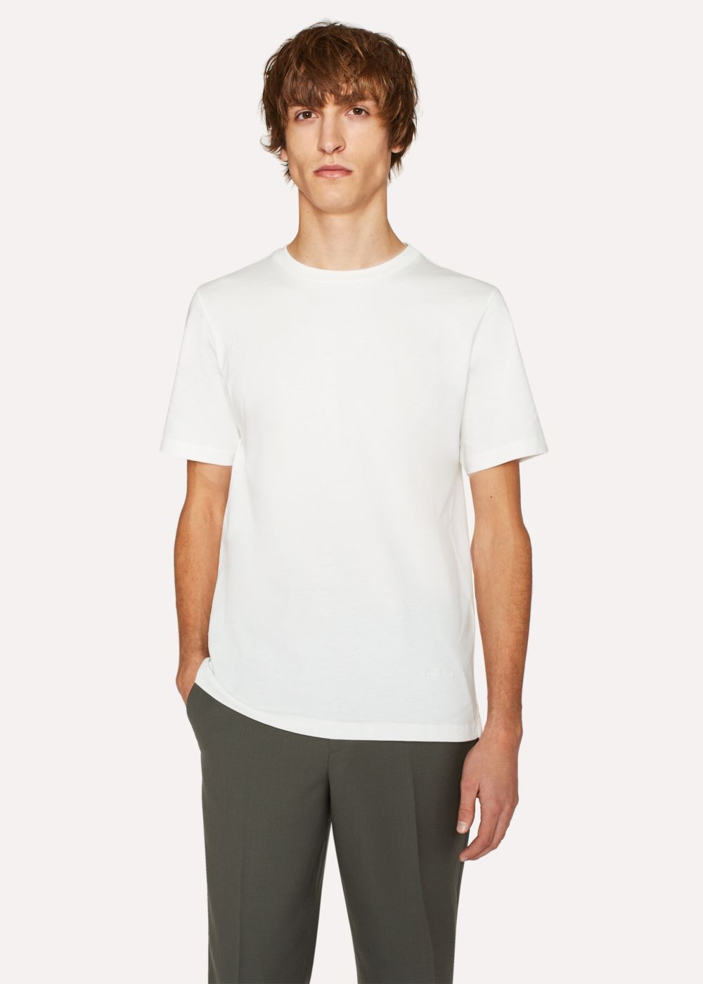 Paul Smith Men's Slim-Fit White Crew Neck Tees With Embroidered Paul Smith Signature