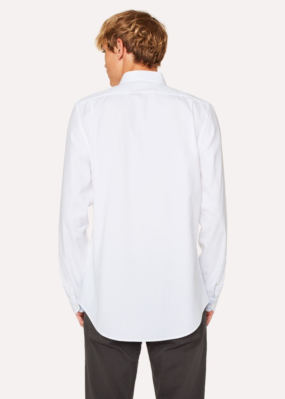 Paul Smith Men's Tailored-Fit White Button-Down Cotton Shirts With Contrast Cuff Lining