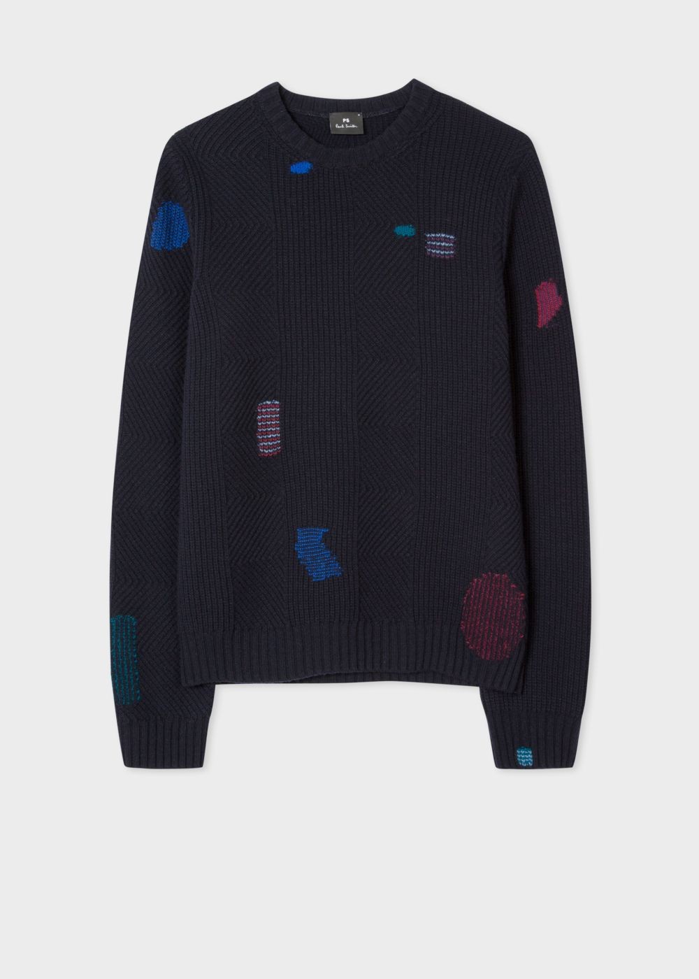 Paul Smith Men's Navy Wool-Blend Ribbed Sweater With Darning Detail