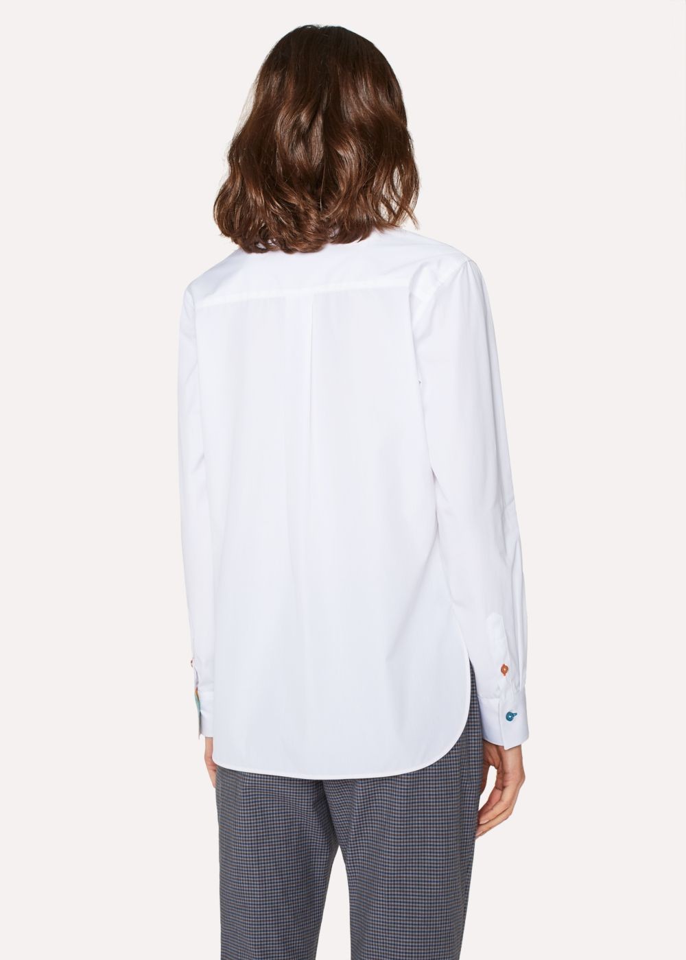 Paul Smith Lady's Mid-Fit White Cotton Shirt With Multi-Coloured Buttons
