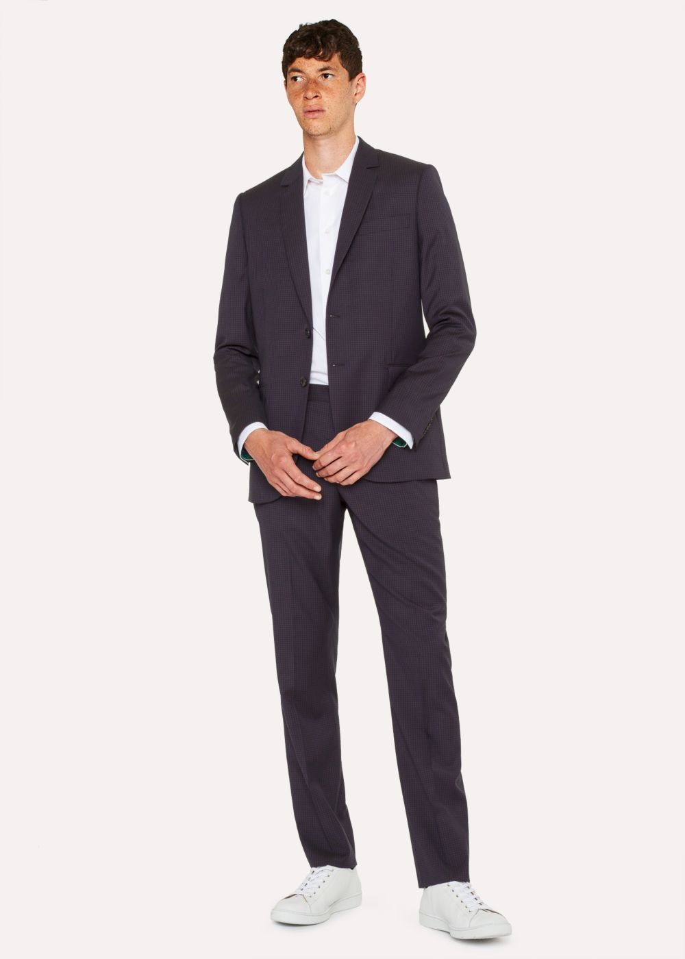 Paul Smith Mens's Mid-Fit Navy Check Wool-Blend Blazer Clothing