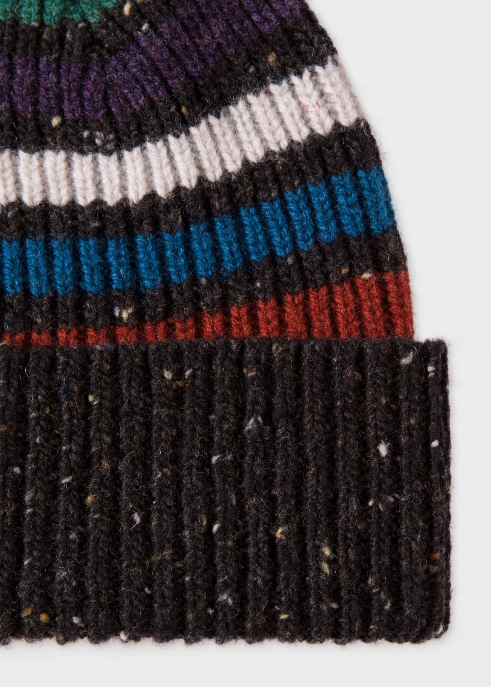 Paul Smith Men's Black Donegal Stripe Wool Beanie Cap