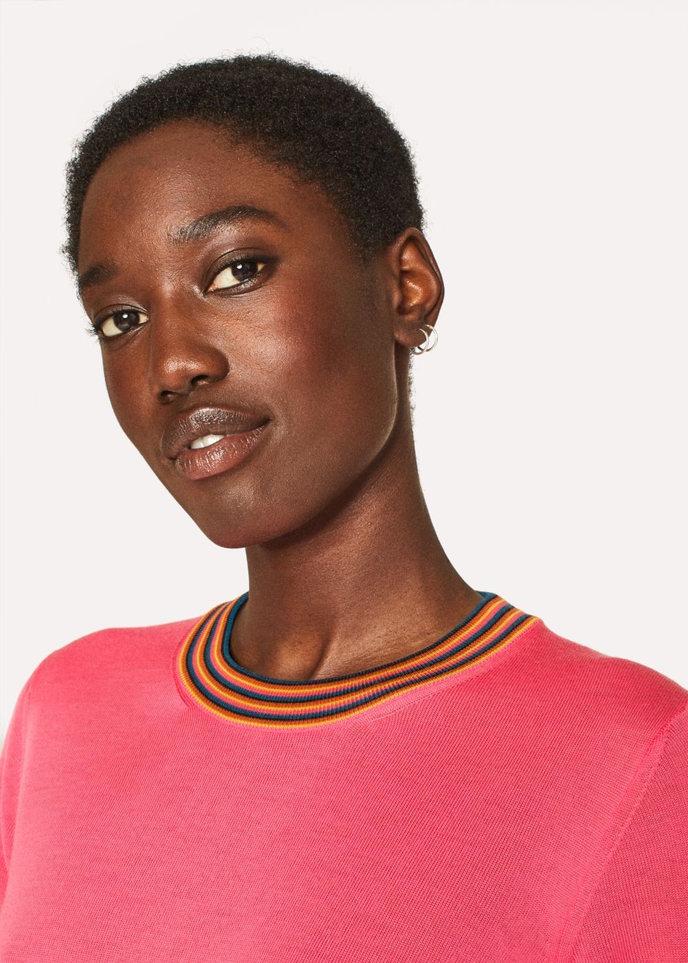 Paul Smith Women's Bright Pink Wool Sweater With 'artist Stripe' Collar