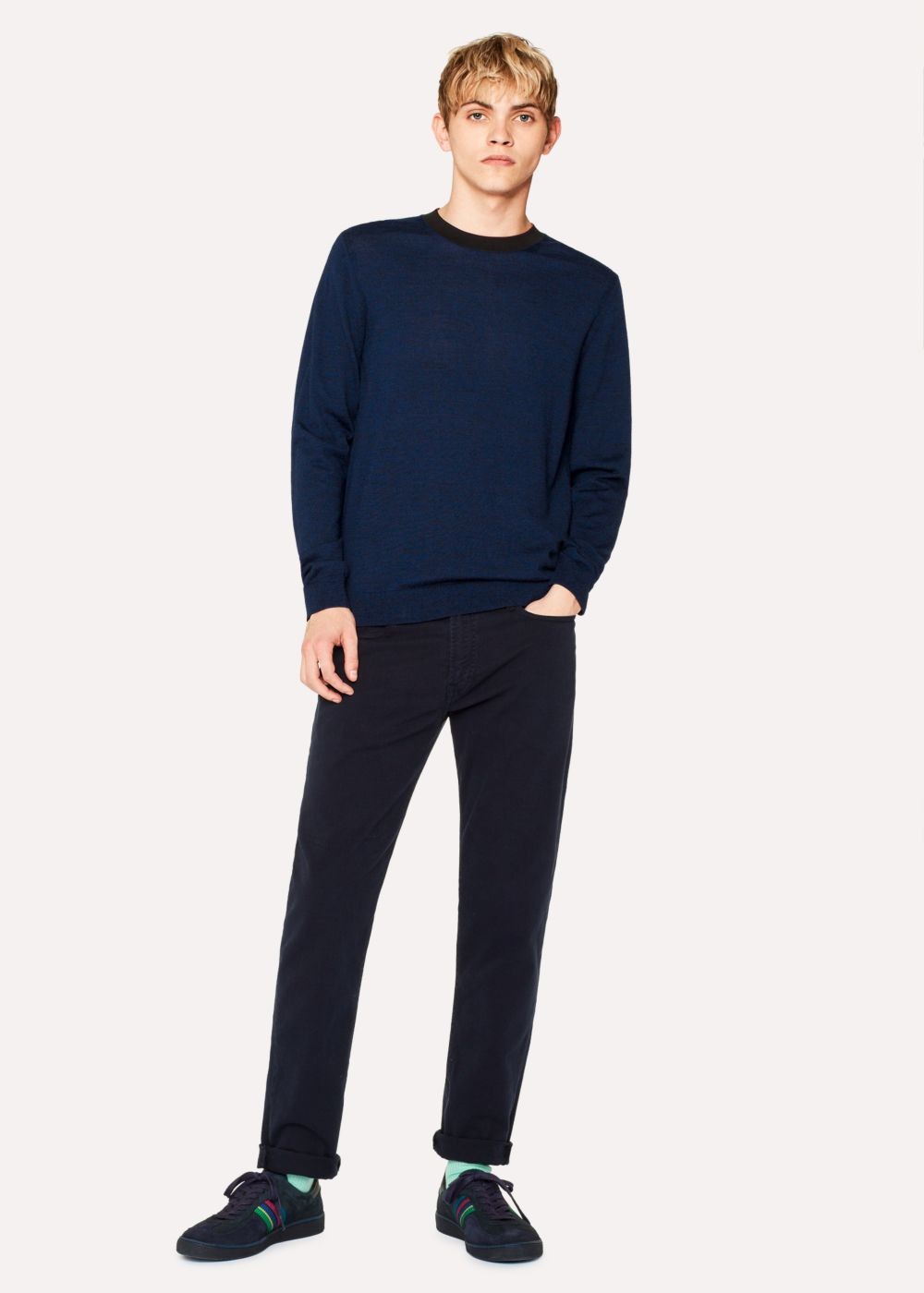 Paul Smith Men's Navy Marl Merino-Wool Sweater With Contrast Collar