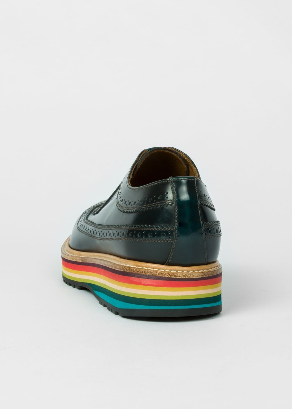 Paul Smith Men's Dark Green Leather 'grand' Brogues With Striped Soles Sneaker
