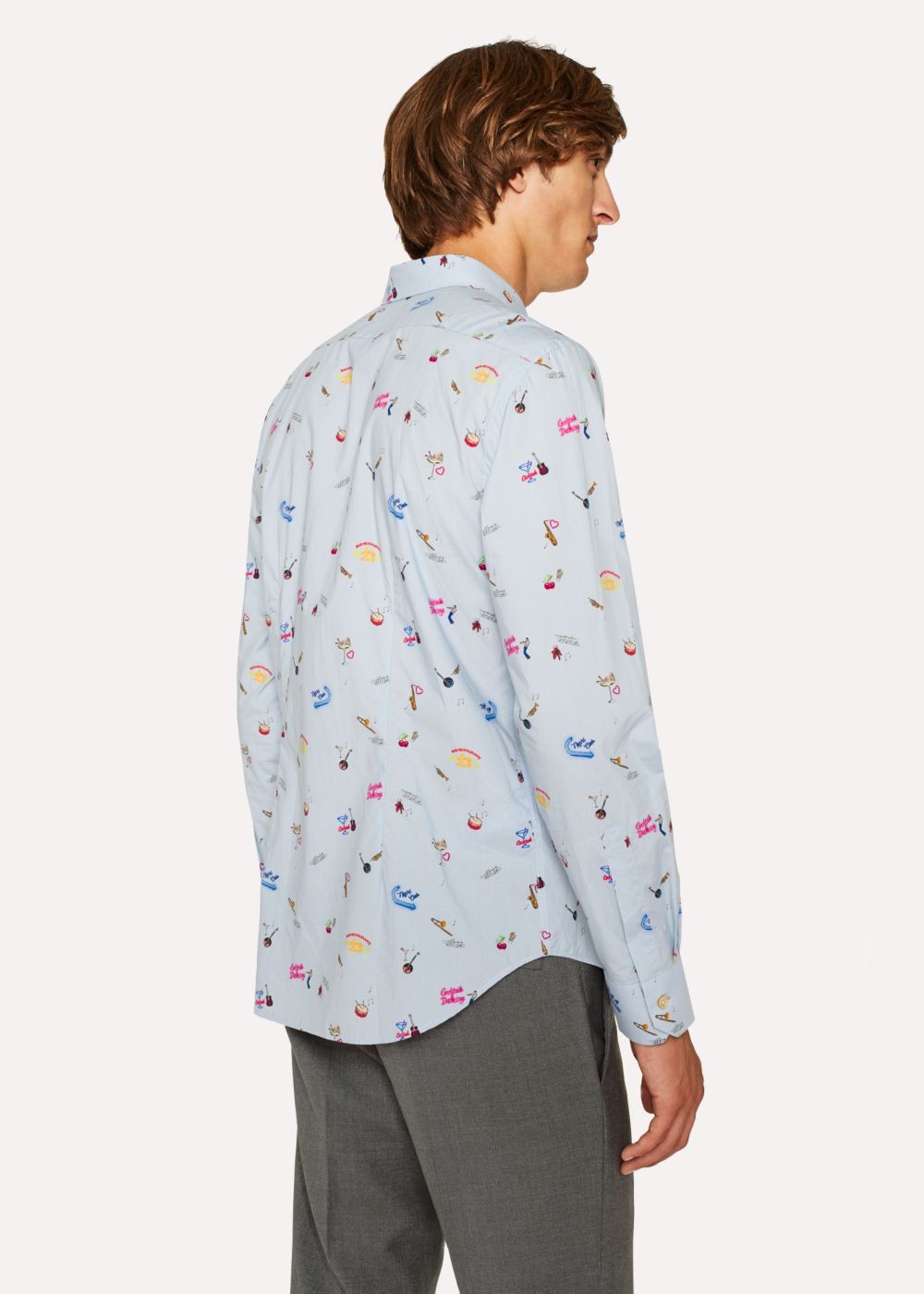 Paul Smith Men's Slim-Fit Sky Blue 'soho' Print Shirts With 'artist Stripe' Cuff Lining