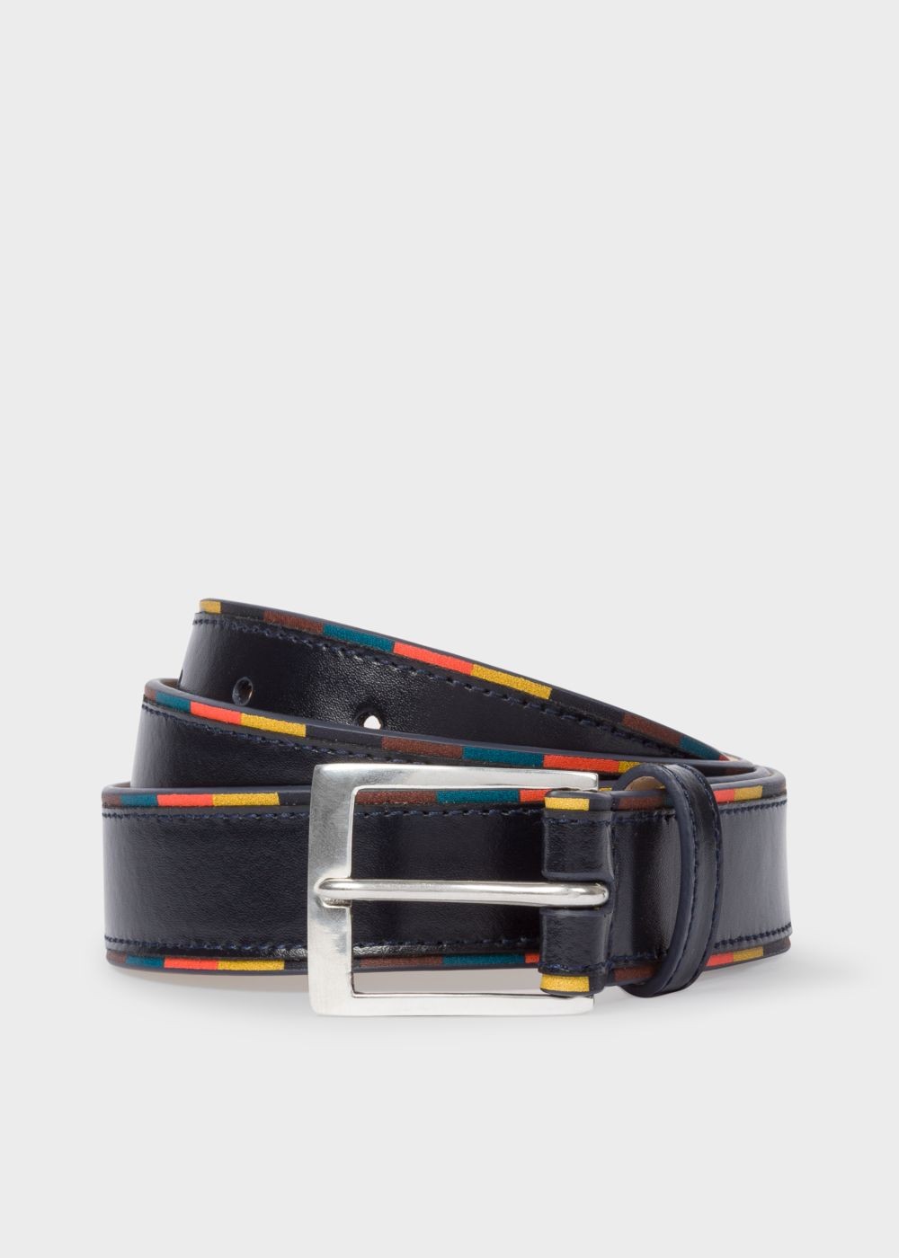 Paul Smith Men's Navy 'artist Stripe' Edge Leather Belt