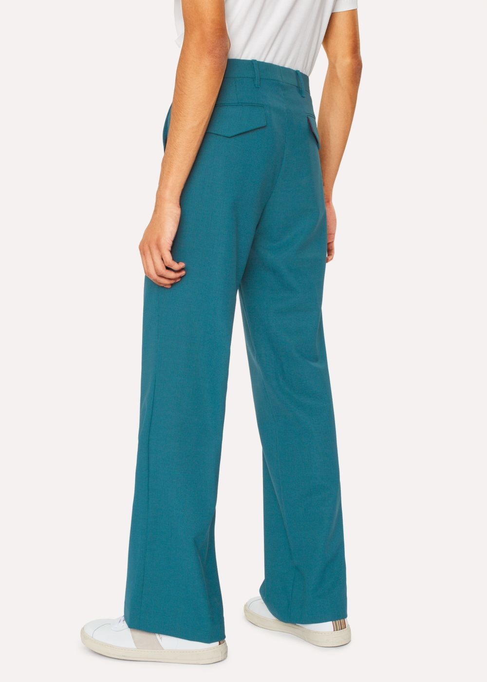 Paul Smith Men's Teal Houndstooth Double-Pleat Flared Pants