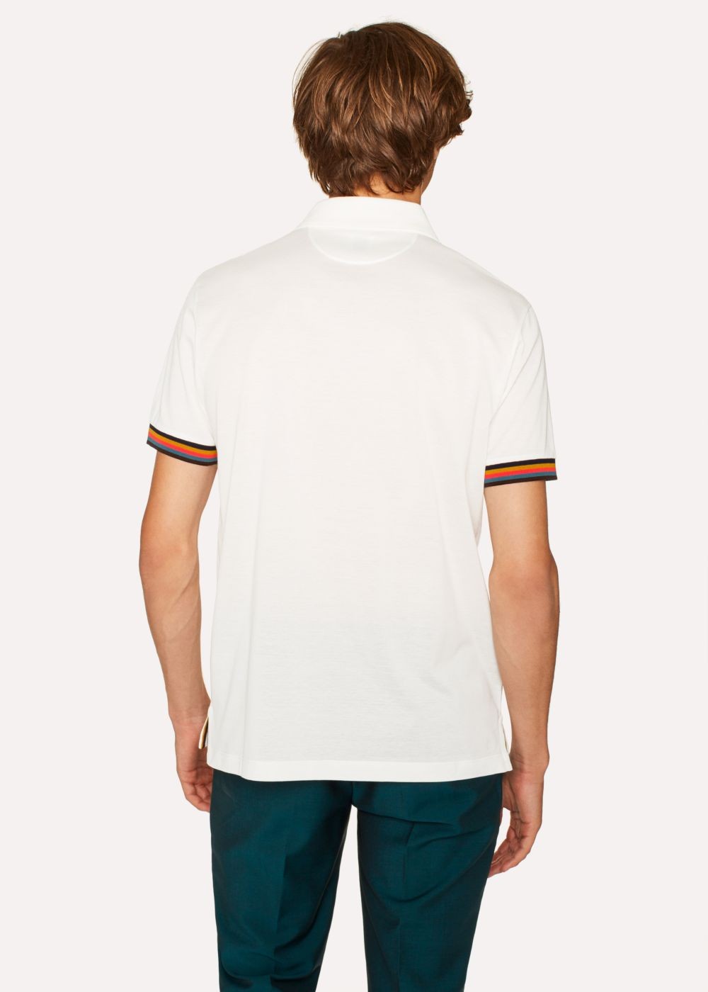 Paul Smith Men's Slim-Fit White Cotton-Piqué Polo T-Shirt With 'artist Stripe' Details