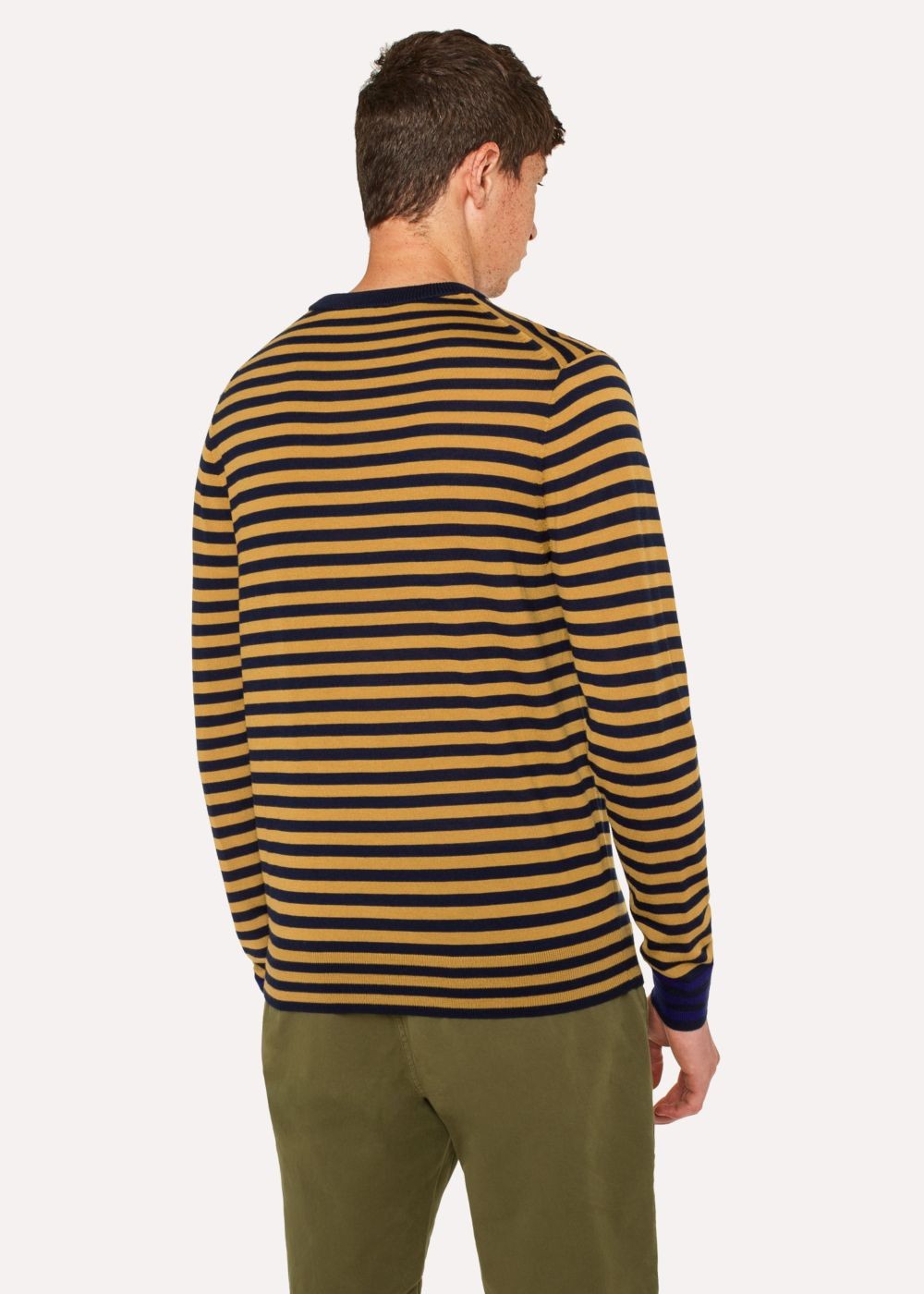 Paul Smith Men's Mustard And Navy Stripe Merino Wool Sweater