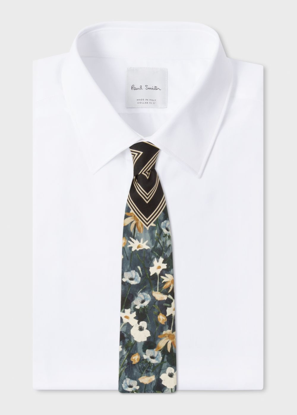 Paul Smith Mens's Floral And Geometric Stripe Silk Tie