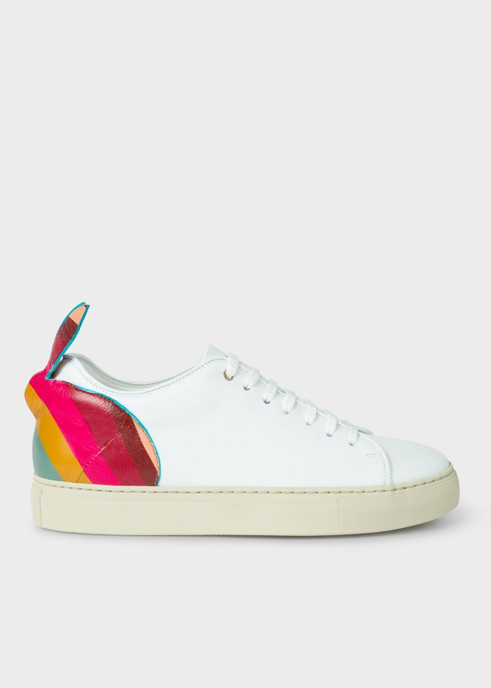 Paul Smith Womens's White Leather 'basso' Trainers With 'swirl' Rabbit Detail