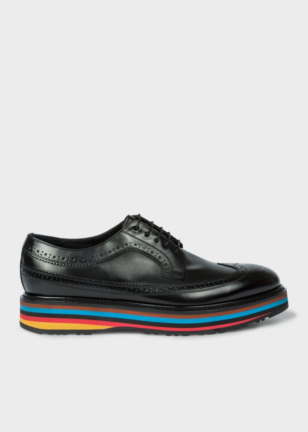 Paul Smith Mens's Black Leather 'grand' Brogues With Striped Soles Trainers