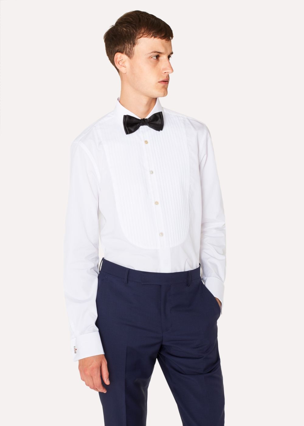 Paul Smith Mens's Tailored-Fit White Pleated-Bib Cotton Evening shirt With 'artist Stripe' Double Cuff