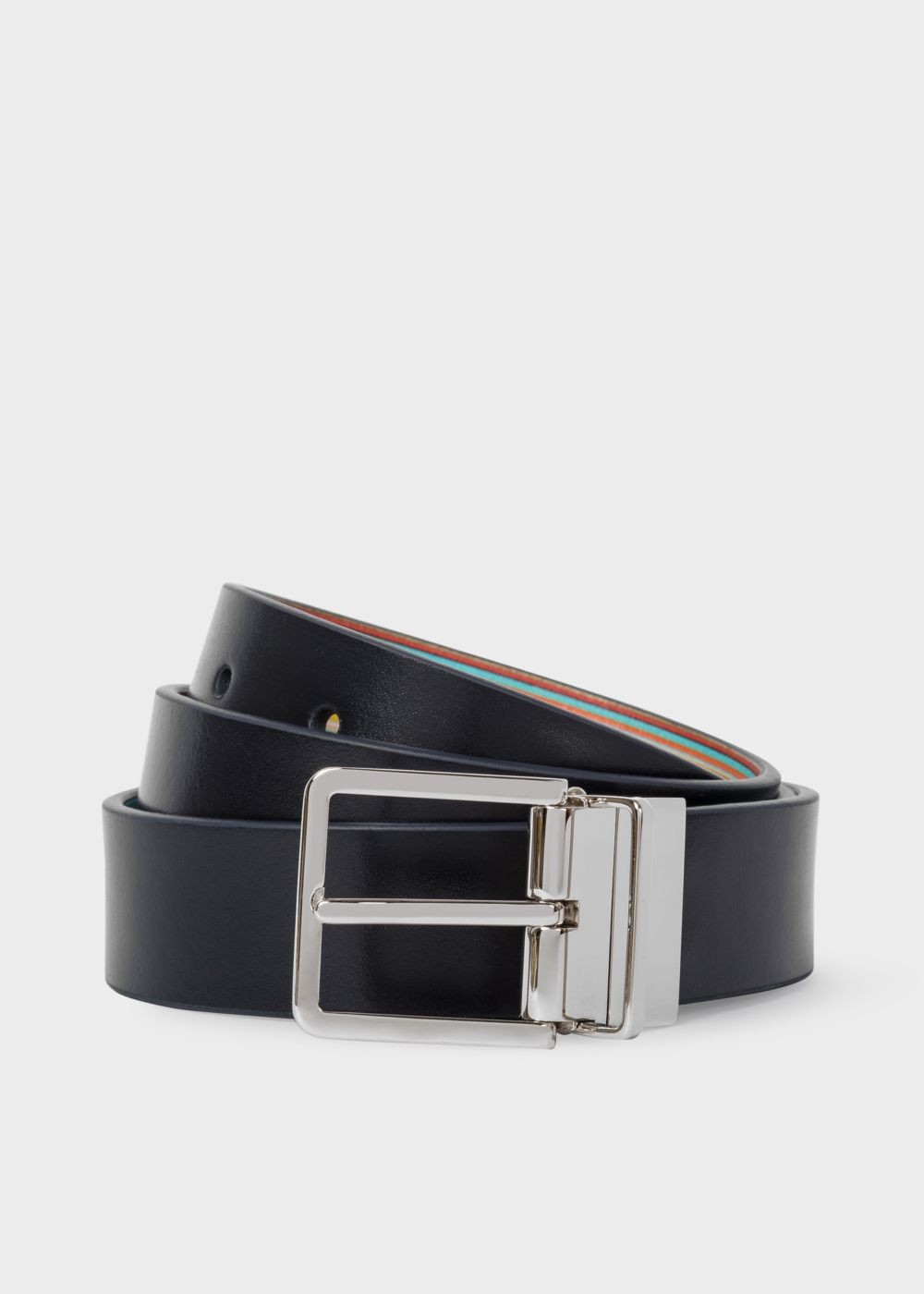 Paul Smith Men's Signature Stripe And Navy Cut-To-Fit Reversible Leather Belt