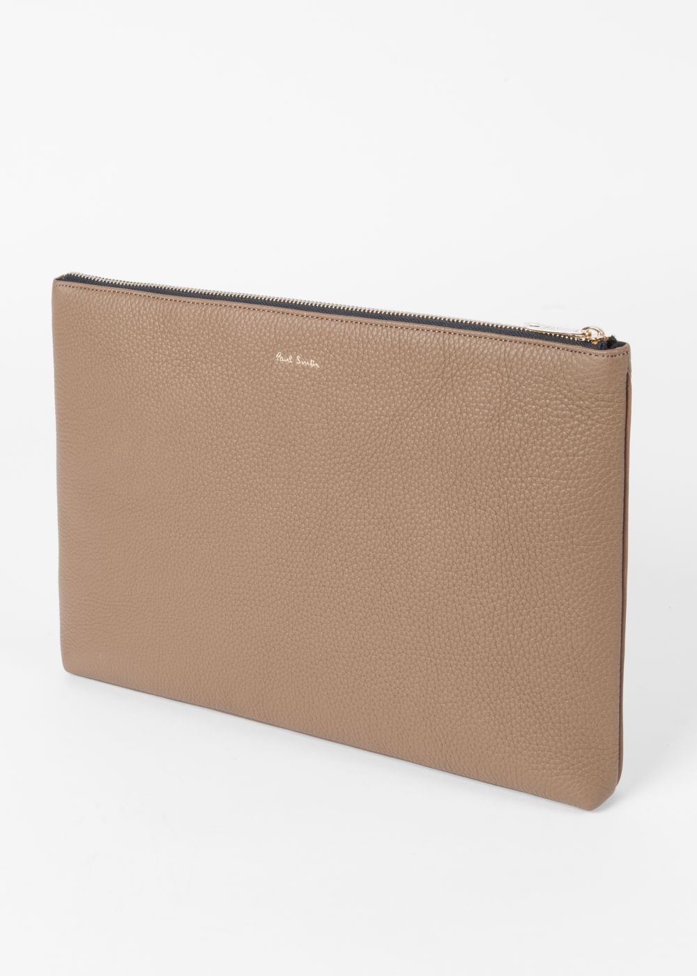 Paul Smith Men's Taupe 'bright Stripe' Leather Document Pouch Accessories