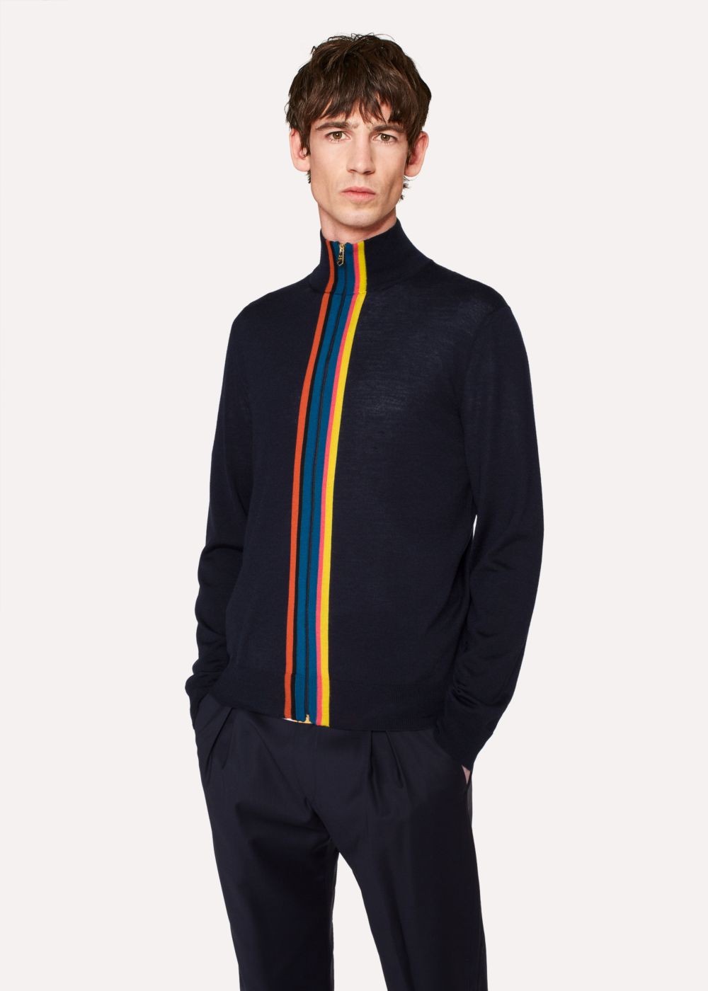 Paul Smith Mens's Navy Merino-Wool 'artist Stripe' Zip-Through Cardigan Clothing
