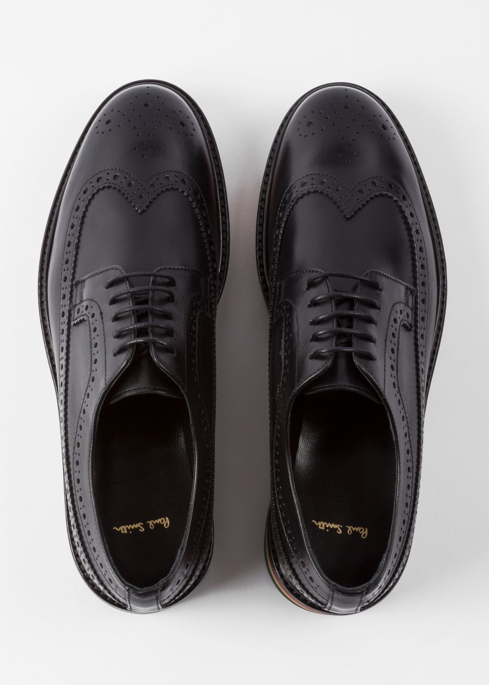 Paul Smith Lady's Black Leather 'grand' Brogues With Striped Soles Shoes