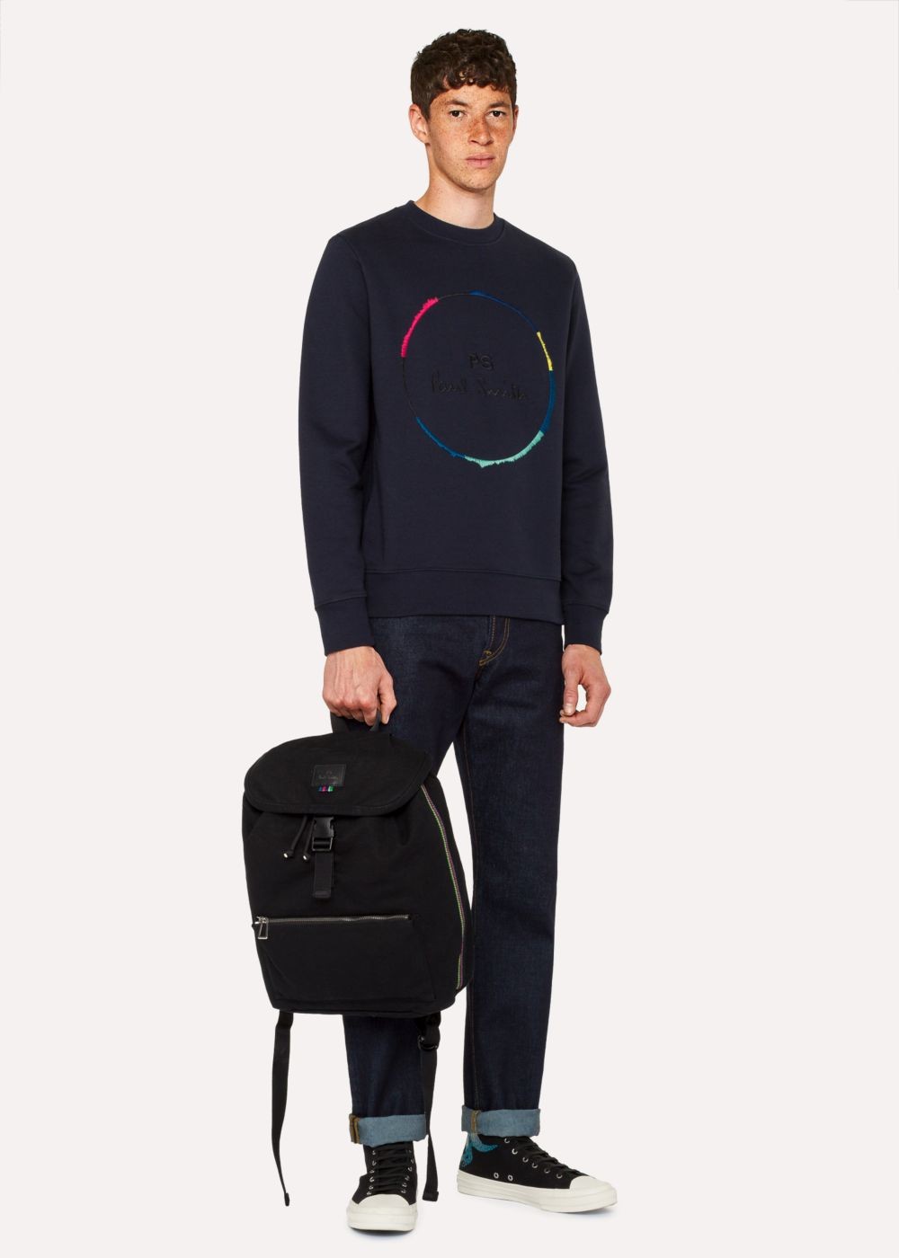 Paul Smith Men's Black Canvas Flap Backpack