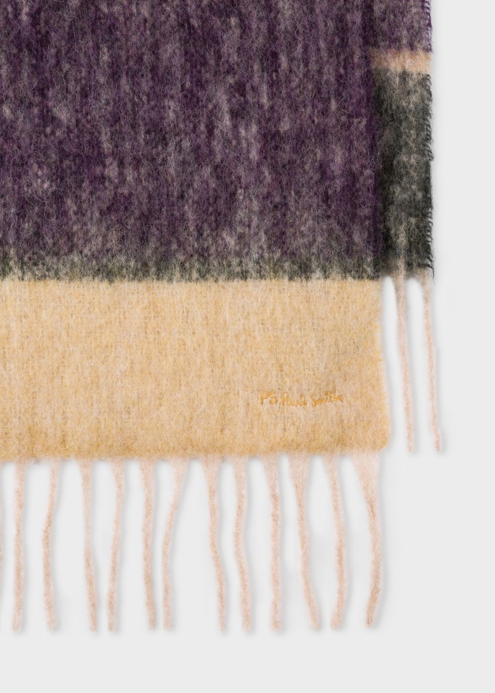 Paul Smith Lady's Yellow And Beige Border Alpaca-Blend Scarf
