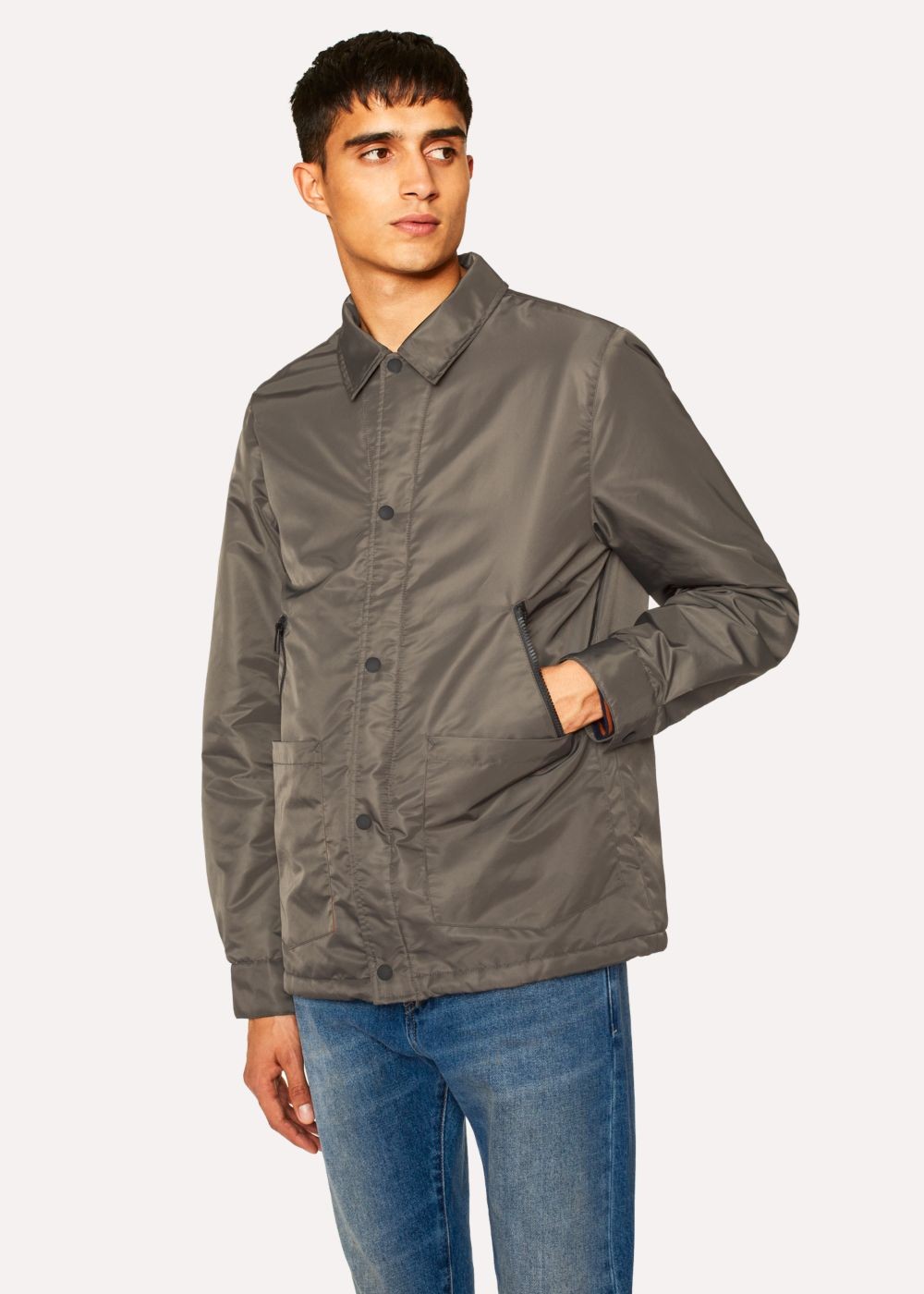Paul Smith Mens's Khaki Work coat With Contrast Fleece Lining