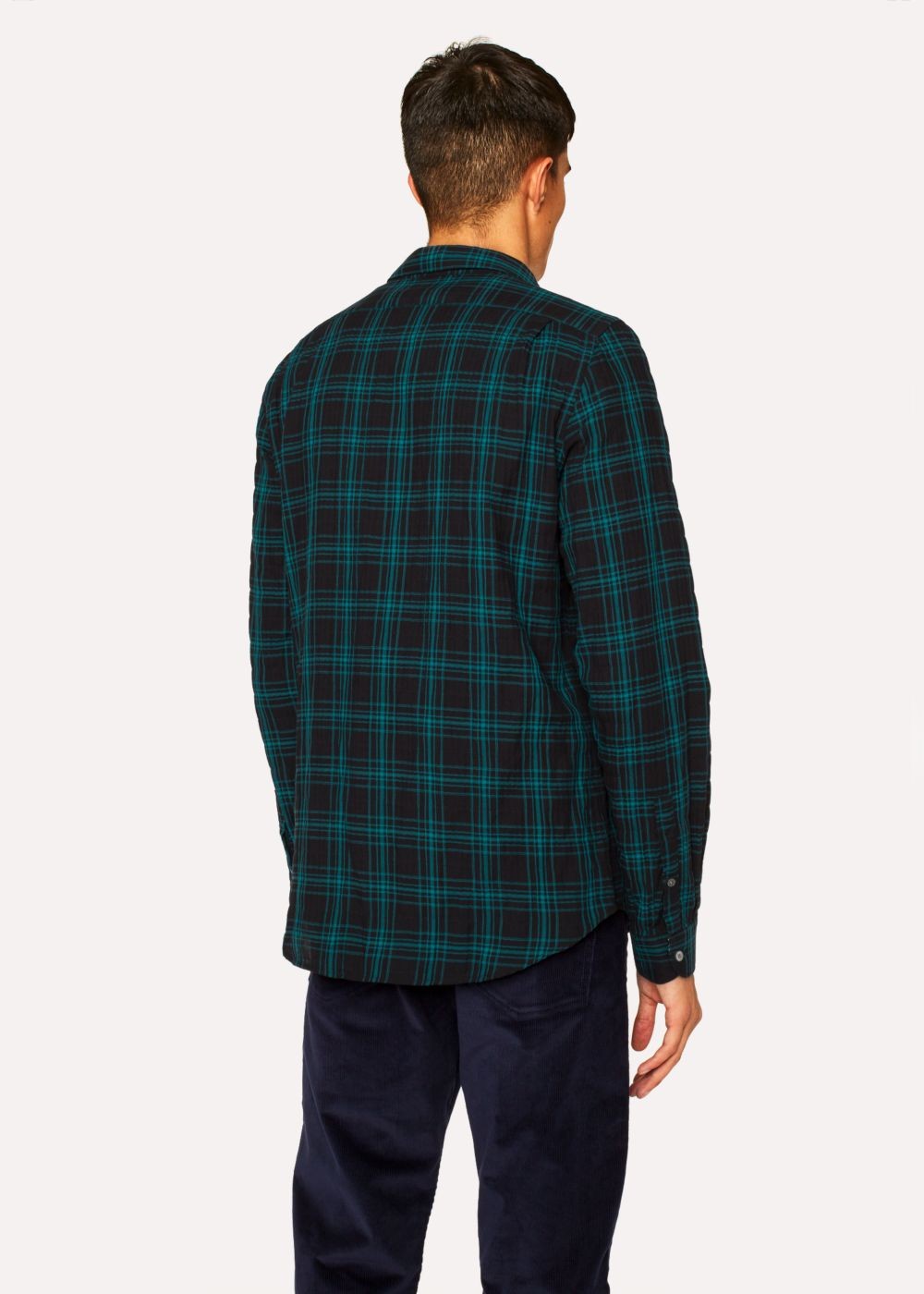 Paul Smith Mens's Tailored-Fit Petrol Blue Check Cotton T-Shirts