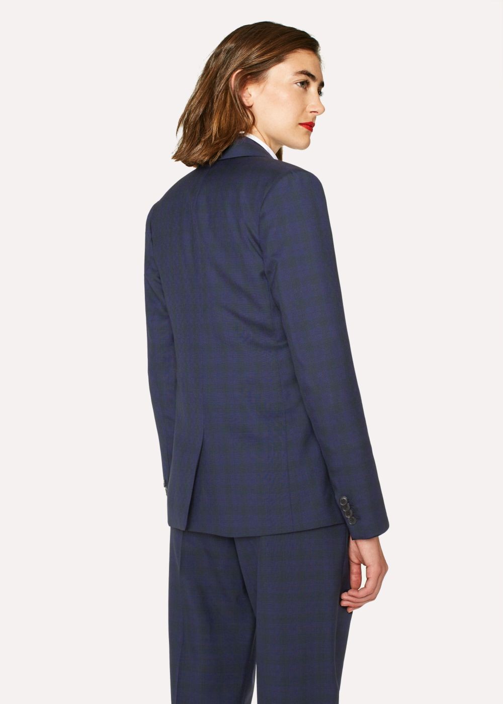 Paul Smith Lady's Slim-Fit Blue Tonal Check One-Button Wool Blazer Clothing