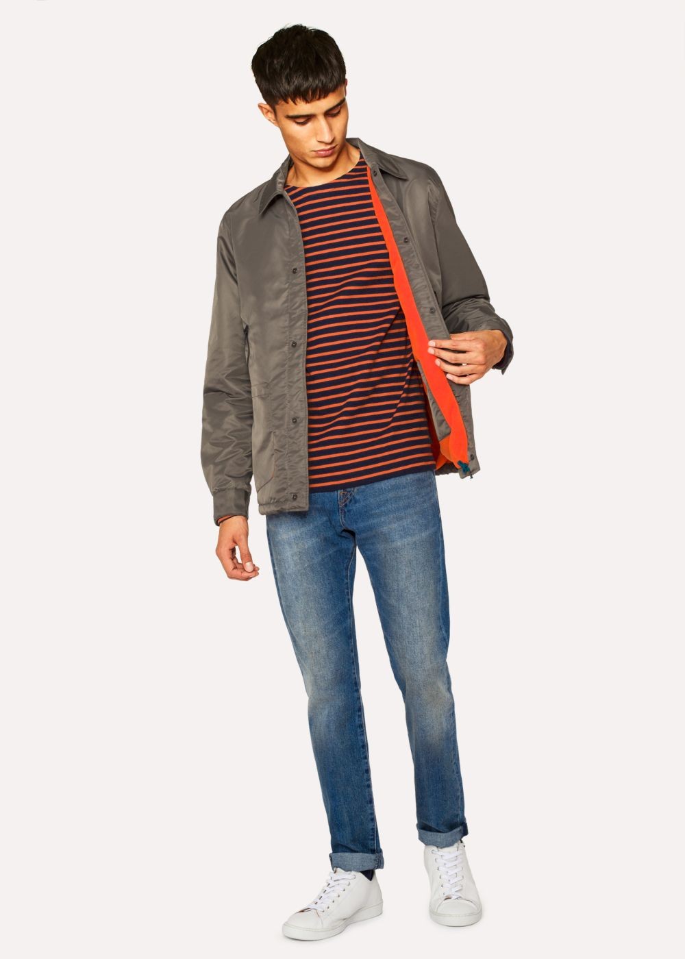 Paul Smith Mens's Khaki Work coat With Contrast Fleece Lining