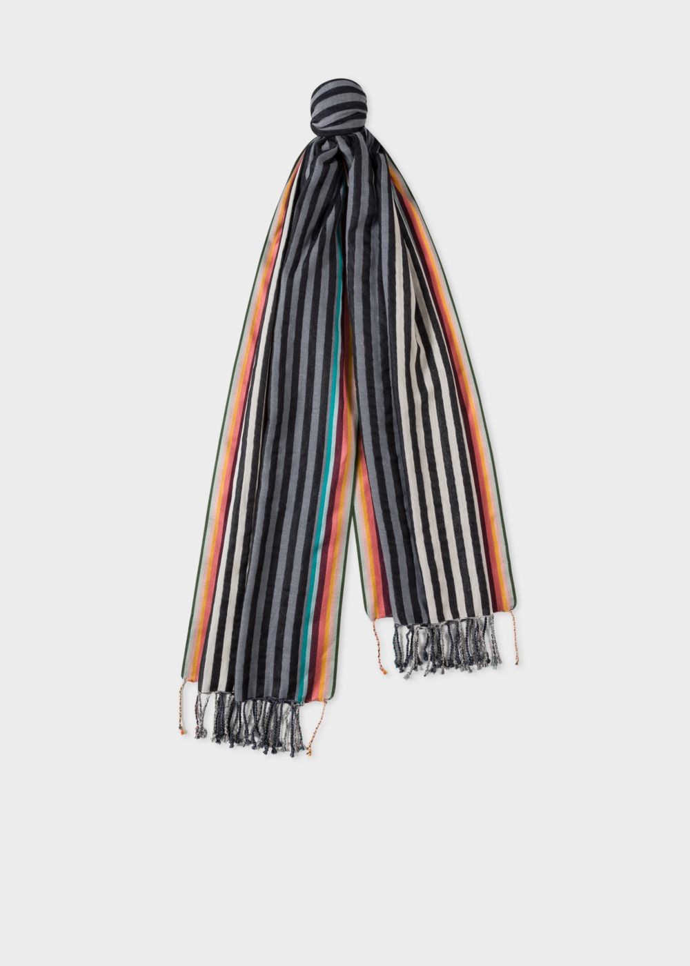 Paul Smith Men's Black And Grey Stripe Cotton-Silk Scarf