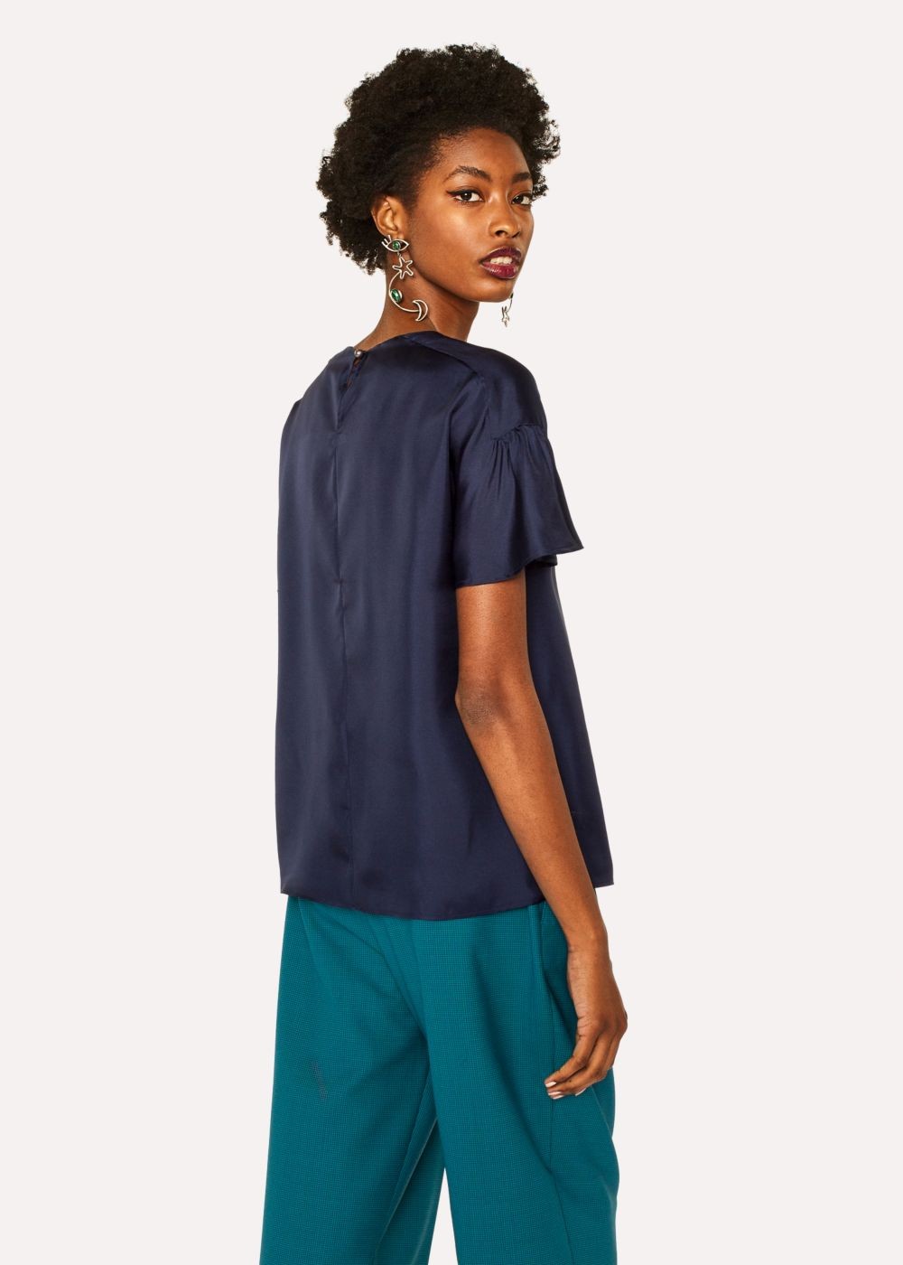 Paul Smith Women's Navy Satin Flute Sleeve Top