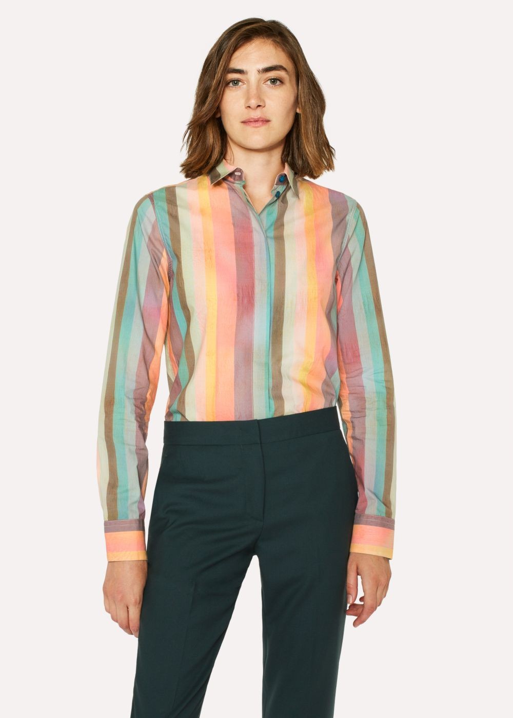 Paul Smith Women's 'artist Stripe' Print T-Shirt With Glittered Cuff Linings