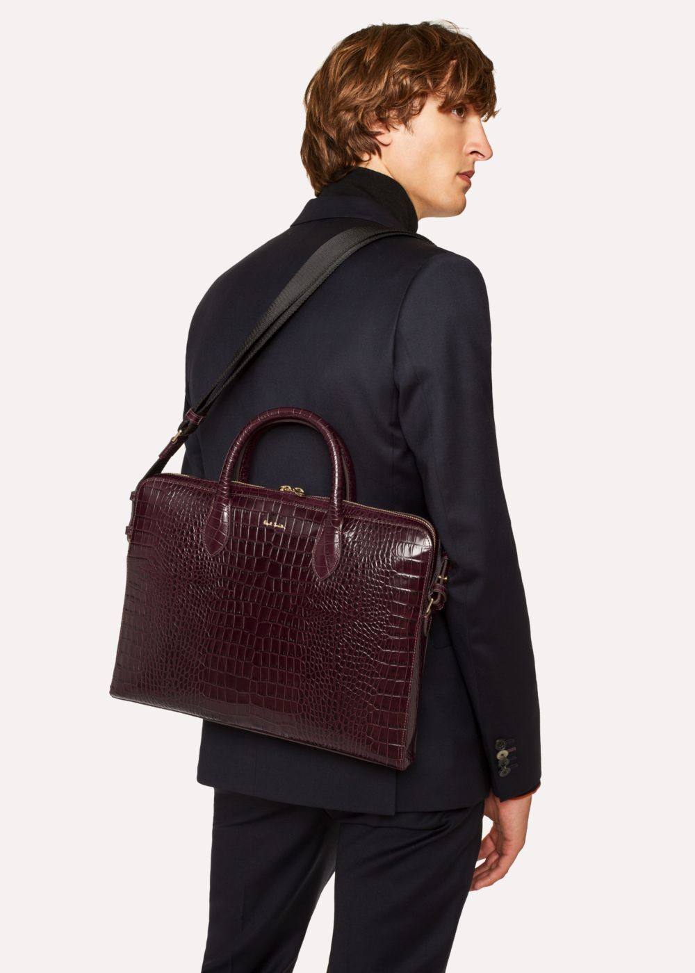Paul Smith Men's Burgundy 'bright Stripe' Mock-Croc Leather Business Folio Accessories