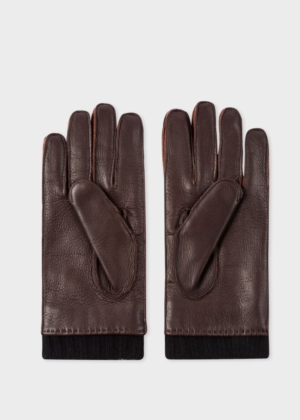 Paul Smith Mens's Chocolate Brown Deerskin Silk-Cashmere Lined Gloves