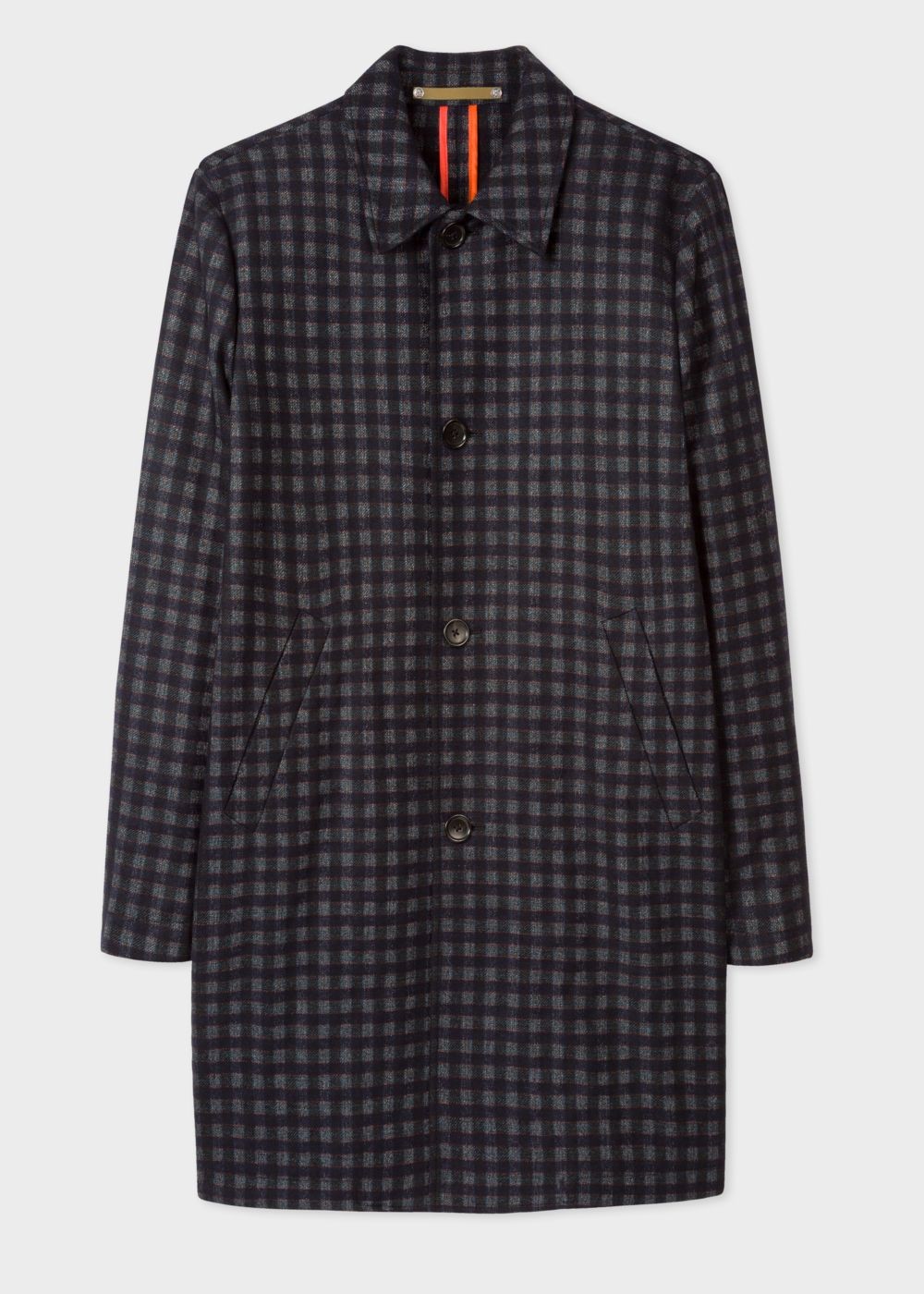 Paul Smith Men's Navy Check Wool-Blend Unlined Mac Clothing