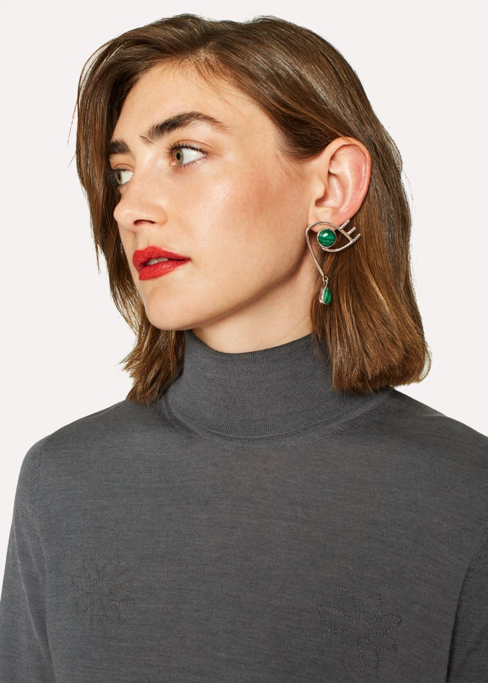 Paul Smith Womens's Dark Grey Openwork-Knit Roll-Neck Sweater