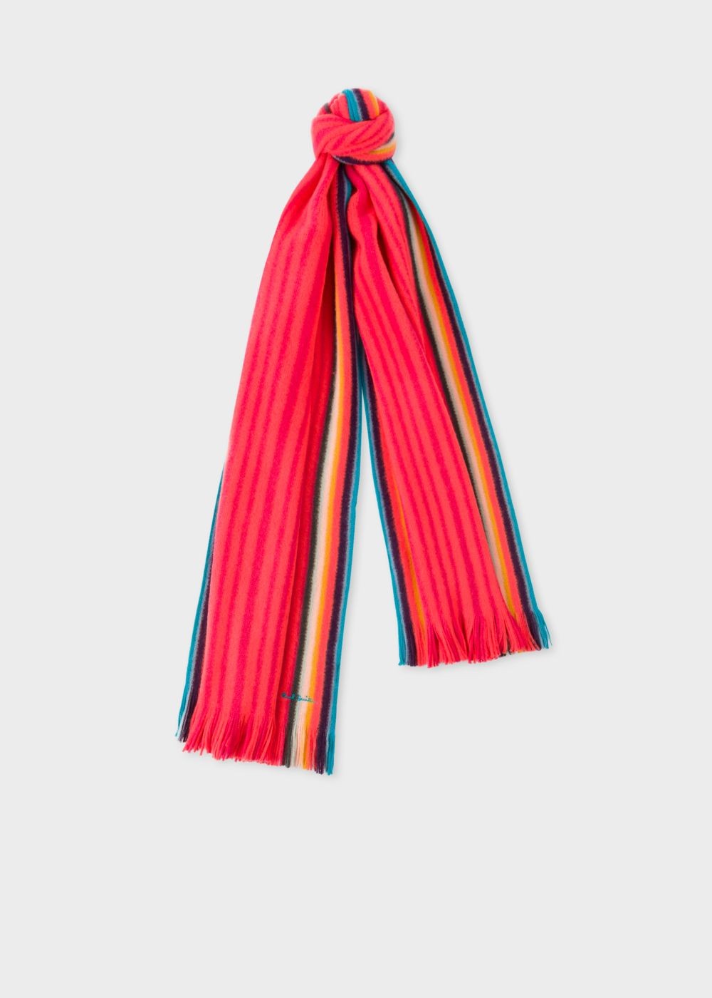 Paul Smith Womens's Pink 'artist Stripe' Band Merino Wool Scarf