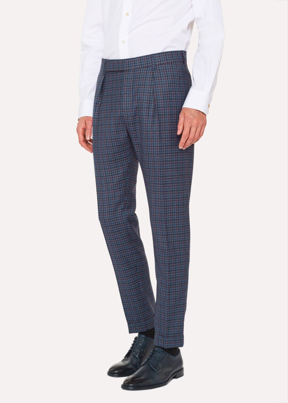 Paul Smith Men's Tapered-Fit Navy Plaid Wool Pants
