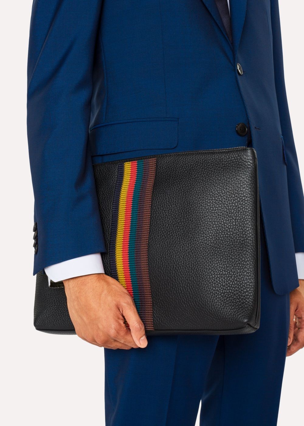 Paul Smith Men's Black 'bright Stripe' Leather Document Pouch Accessories