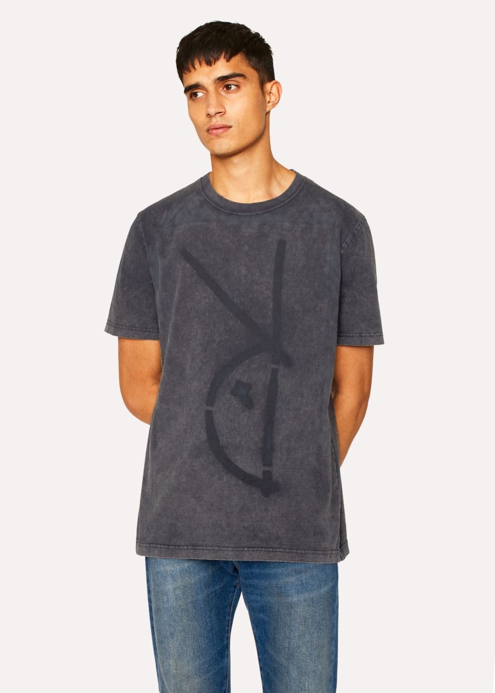 Paul Smith Mens's Acid-Wash Grey Red Ear 'rabbit Spray' Tshirt