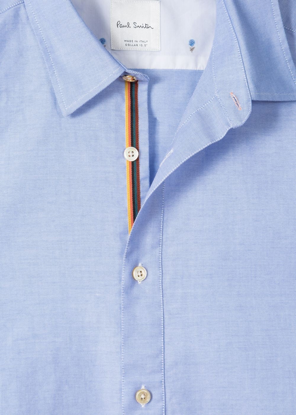Paul Smith Men's Tailored-Fit Sky Blue Cotton 'artist Stripe' Cuff Oxford T-Shirts