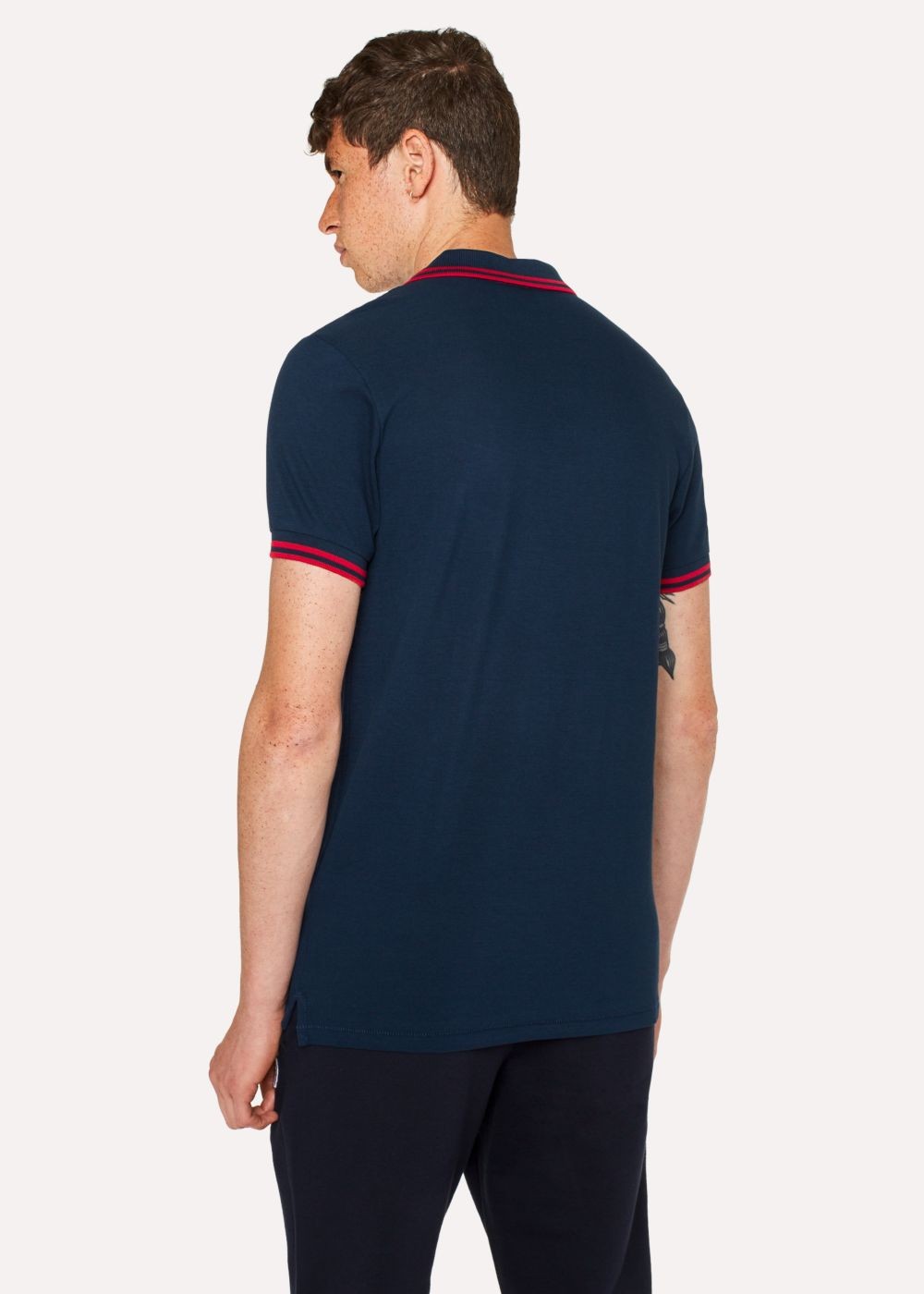 Paul Smith Men's Slim-Fit Navy Zebra Polo Tee With Red Tipping
