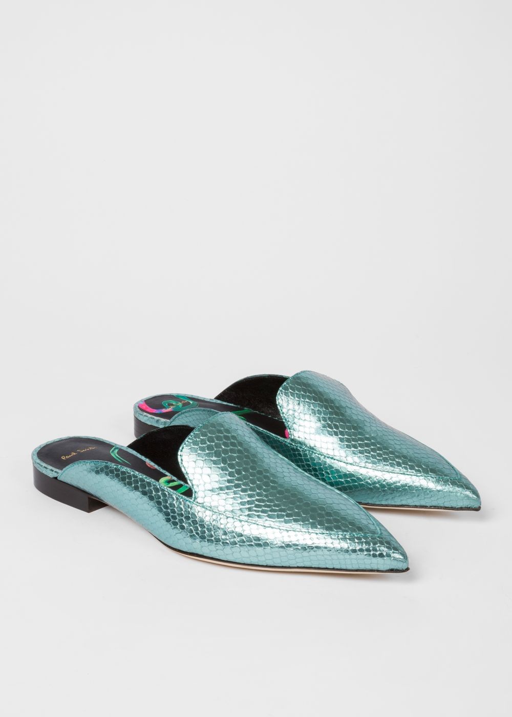 Paul Smith Lady's Metallic Turquoise Leather 'celesta' Mules Sneakers