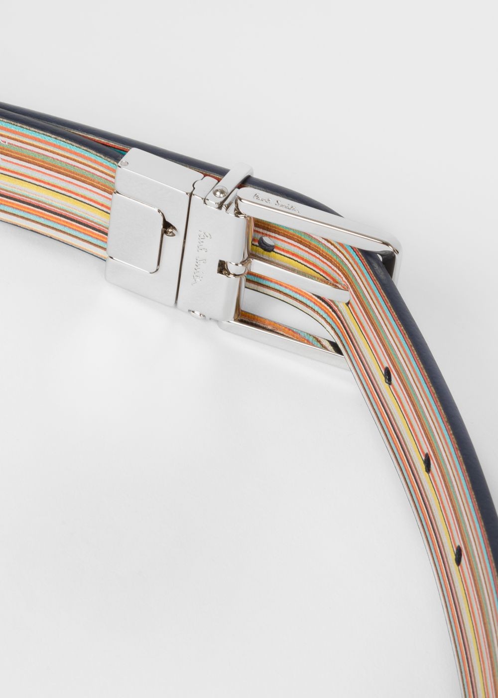 Paul Smith Men's Signature Stripe And Navy Cut-To-Fit Reversible Leather Belt