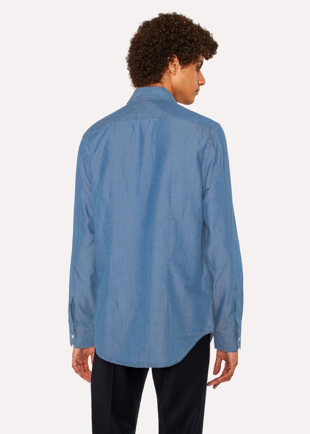 Paul Smith Men's Tailored-Fit Blue Chambray Tees With 'artist Stripe' Pocket Embroidery