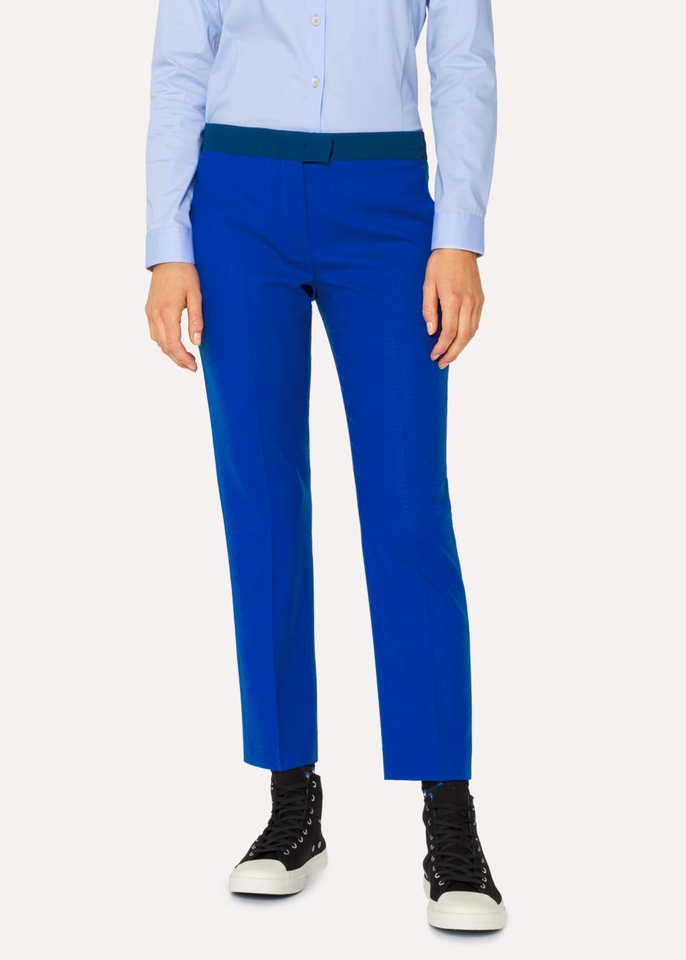 Paul Smith Women's Slim-Fit Cobalt Blue Wool-Hopsack Pants With Contrast Waistband